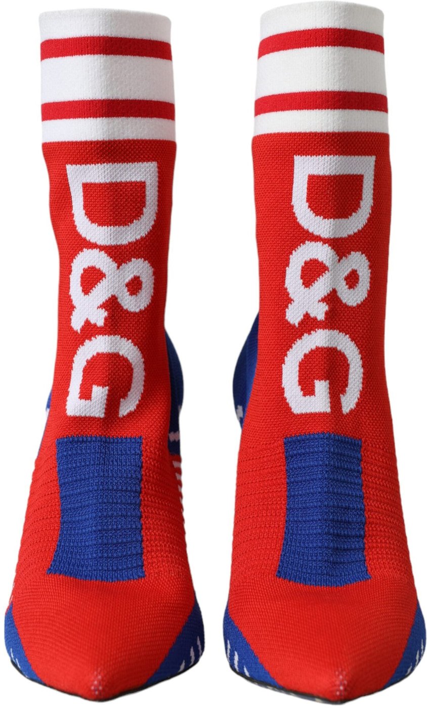 Dolce & Gabbana Red Blue Stretch Sock Style Short Boots Logo Shoes