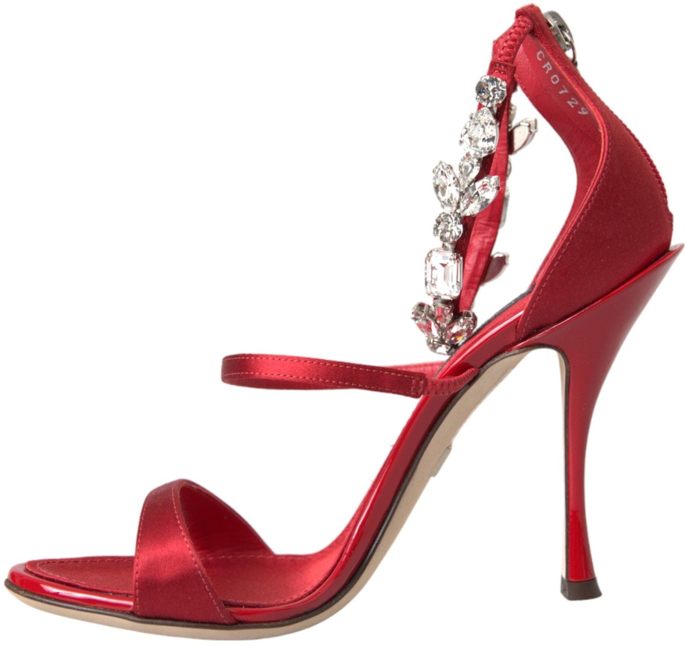 Dolce & Gabbana Red Keira Satin Crystals Sandals Heels Shoes