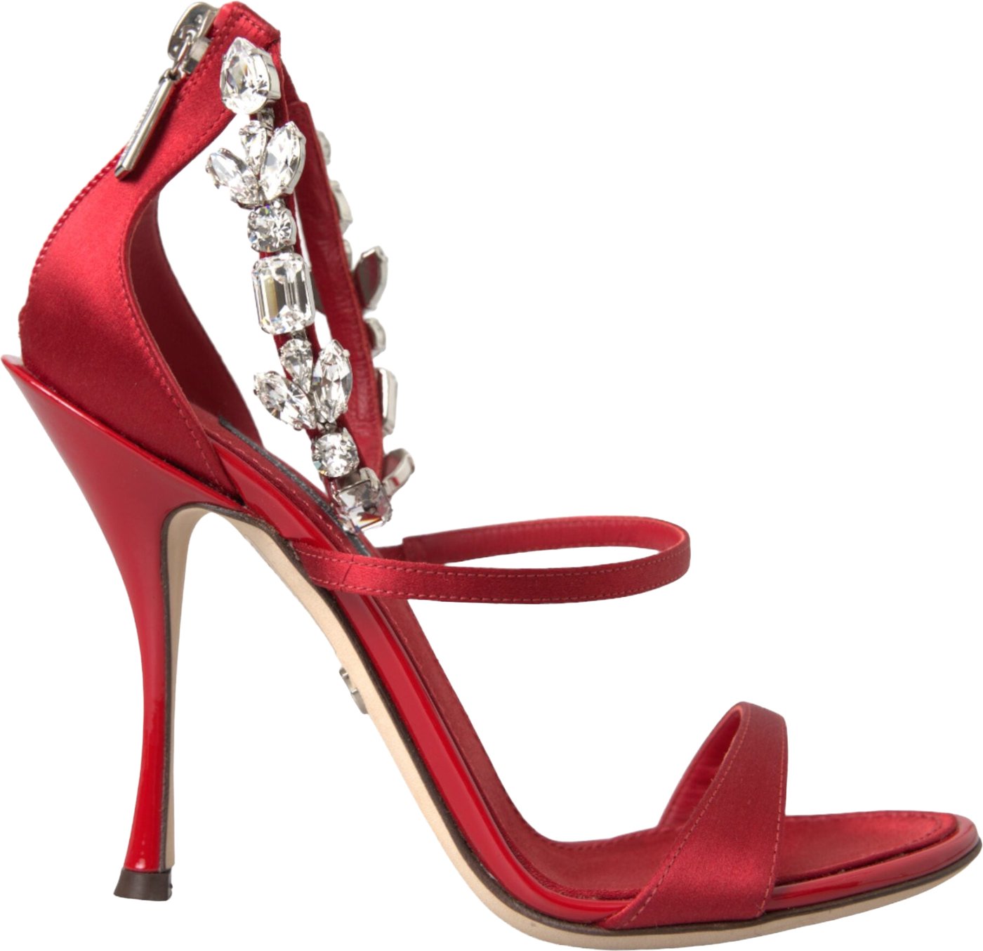 Dolce & Gabbana Red Keira Satin Crystals Sandals Heels Shoes