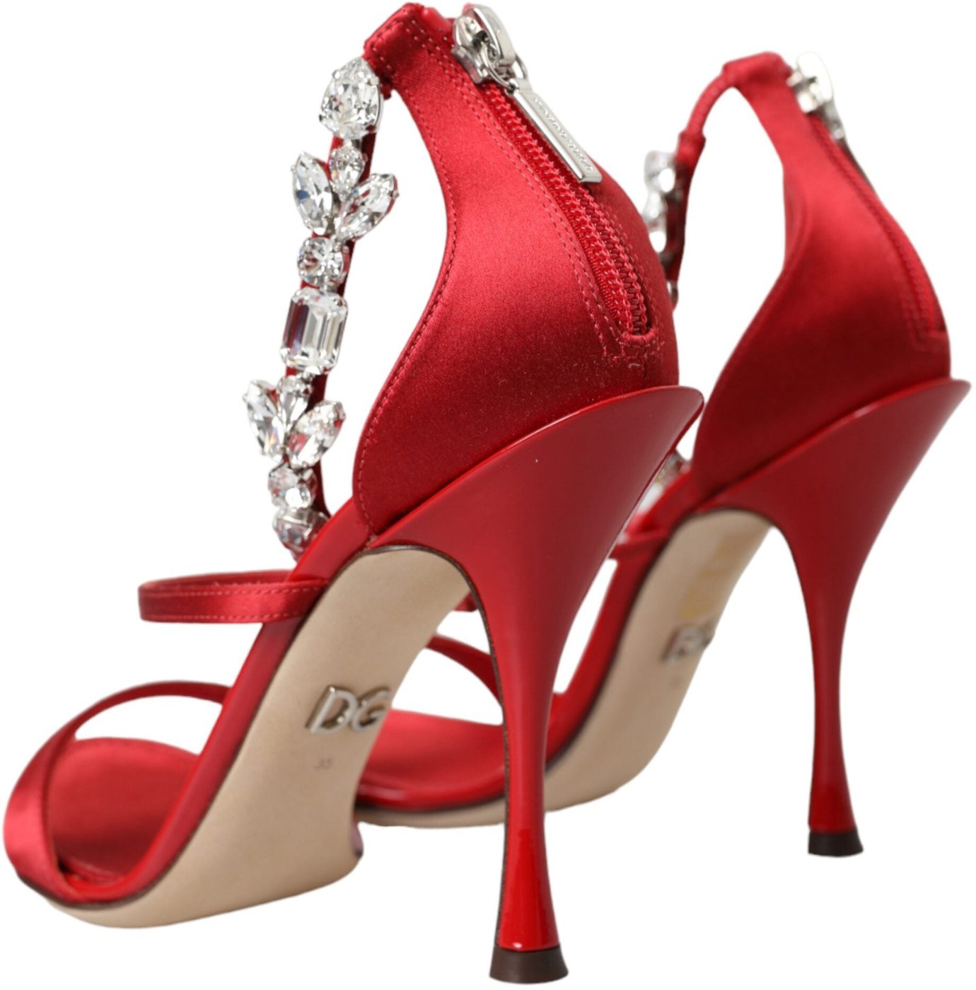 Dolce & Gabbana Red Keira Satin Crystals Sandals Heels Shoes