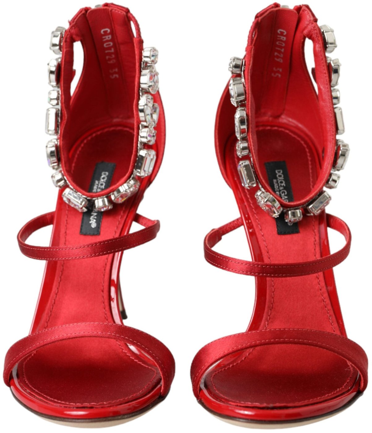 Dolce & Gabbana Red Keira Satin Crystals Sandals Heels Shoes