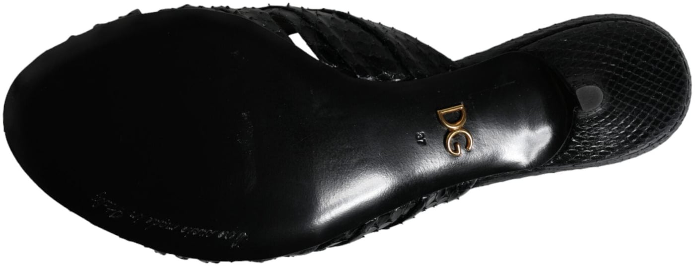 Dolce & Gabbana Black Leather Heels Slides Sandals Shoes