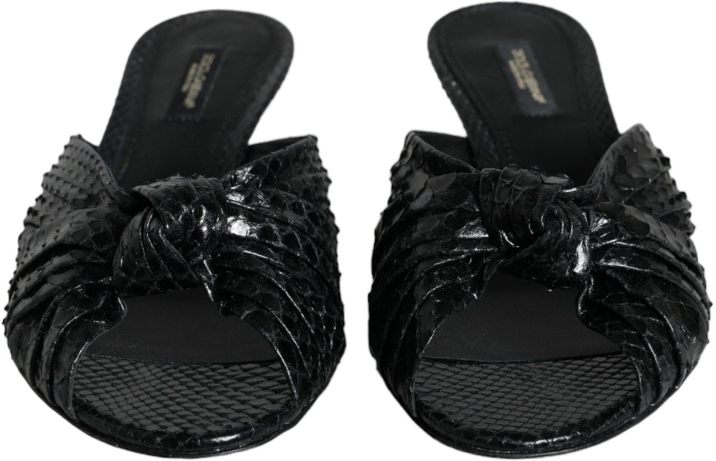 Dolce & Gabbana Black Leather Heels Slides Sandals Shoes