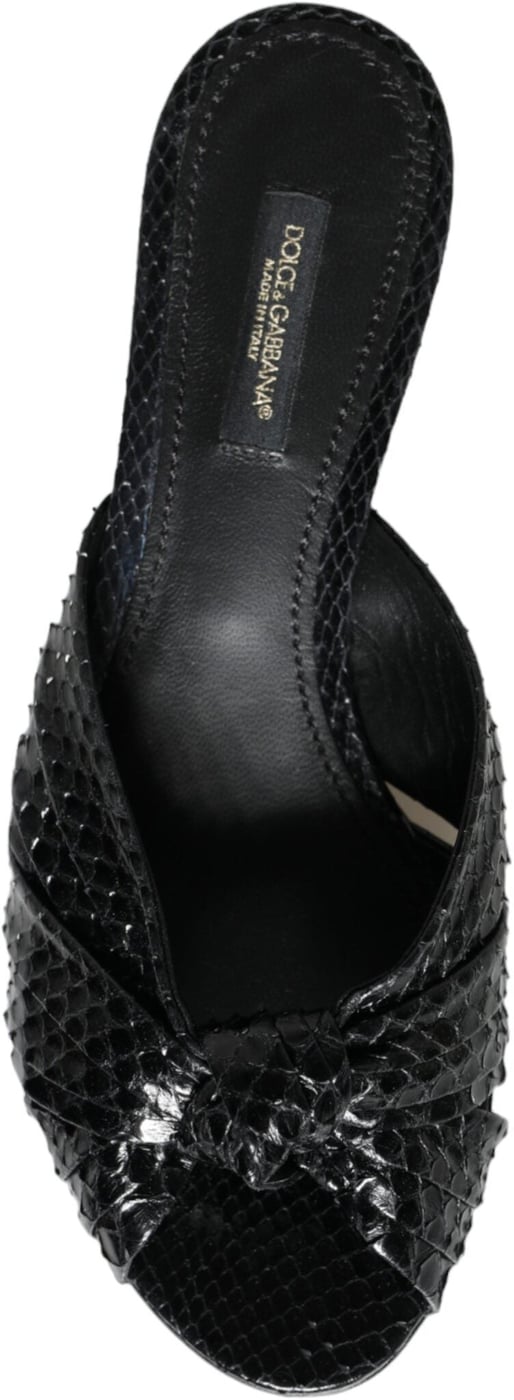 Dolce & Gabbana Black Leather Heels Slides Sandals Shoes