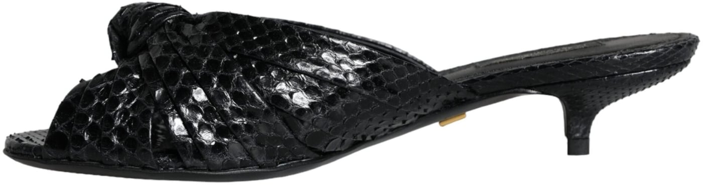 Dolce & Gabbana Black Leather Heels Slides Sandals Shoes