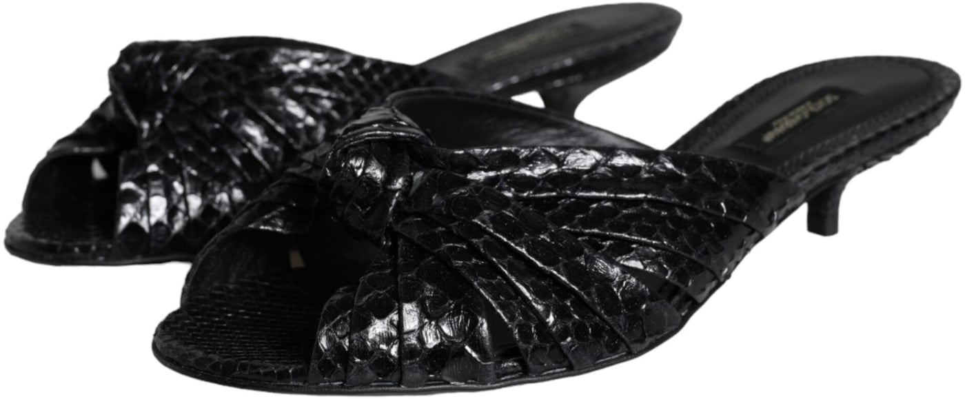 Dolce & Gabbana Black Leather Heels Slides Sandals Shoes