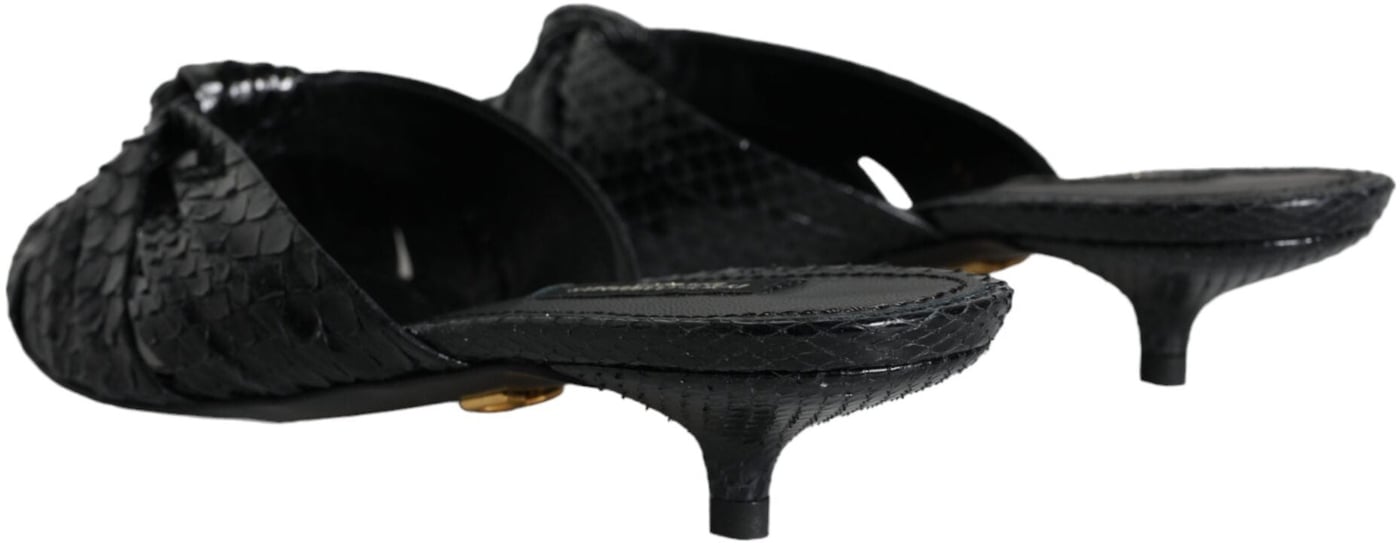 Dolce & Gabbana Black Leather Heels Slides Sandals Shoes