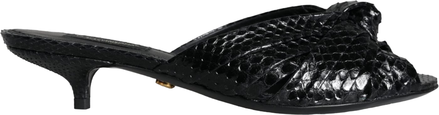 Dolce & Gabbana Black Leather Heels Slides Sandals Shoes