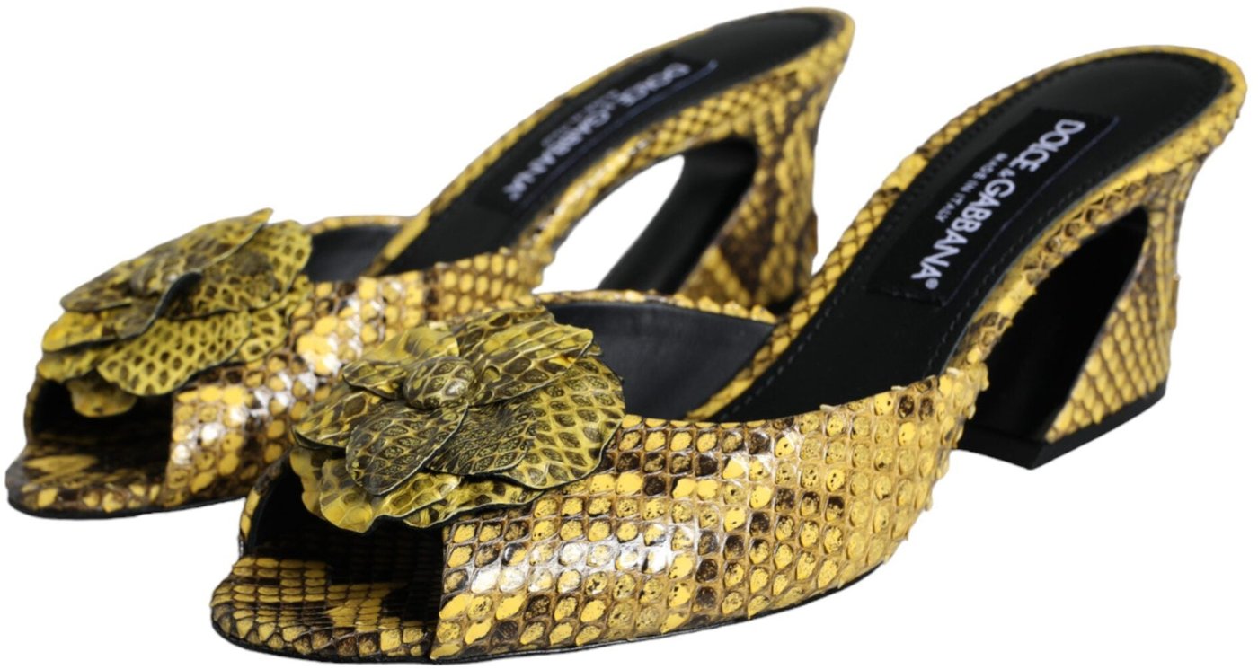 Dolce & Gabbana Yellow Leather Block Heels Slides Shoes
