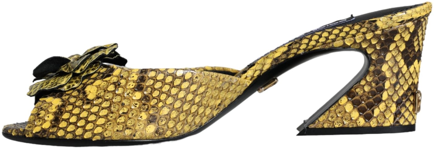Dolce & Gabbana Yellow Leather Block Heels Slides Shoes
