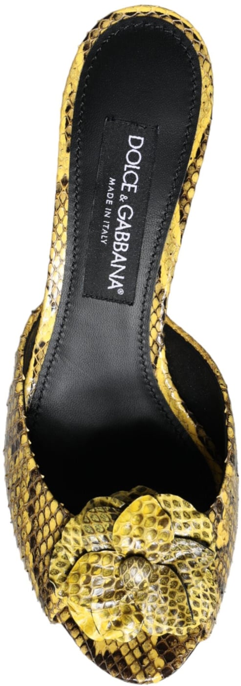 Dolce & Gabbana Yellow Leather Block Heels Slides Shoes