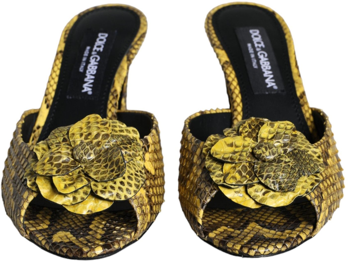 Dolce & Gabbana Yellow Leather Block Heels Slides Shoes