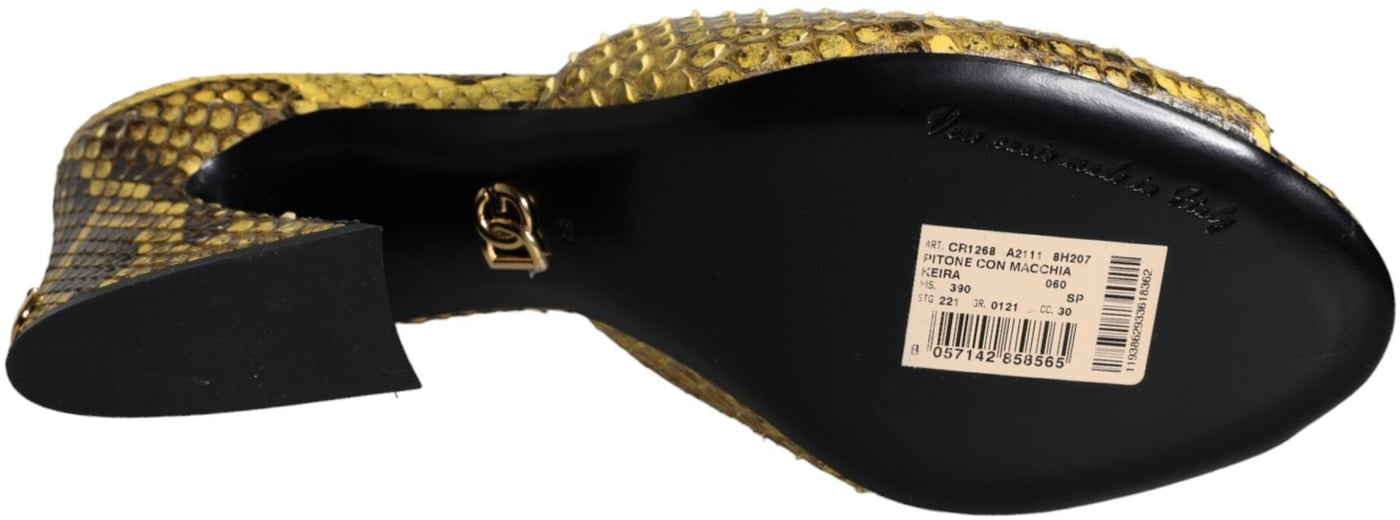 Dolce & Gabbana Yellow Leather Block Heels Slides Shoes