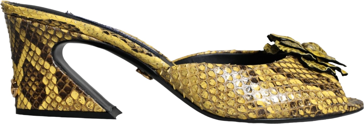 Dolce & Gabbana Yellow Leather Block Heels Slides Shoes