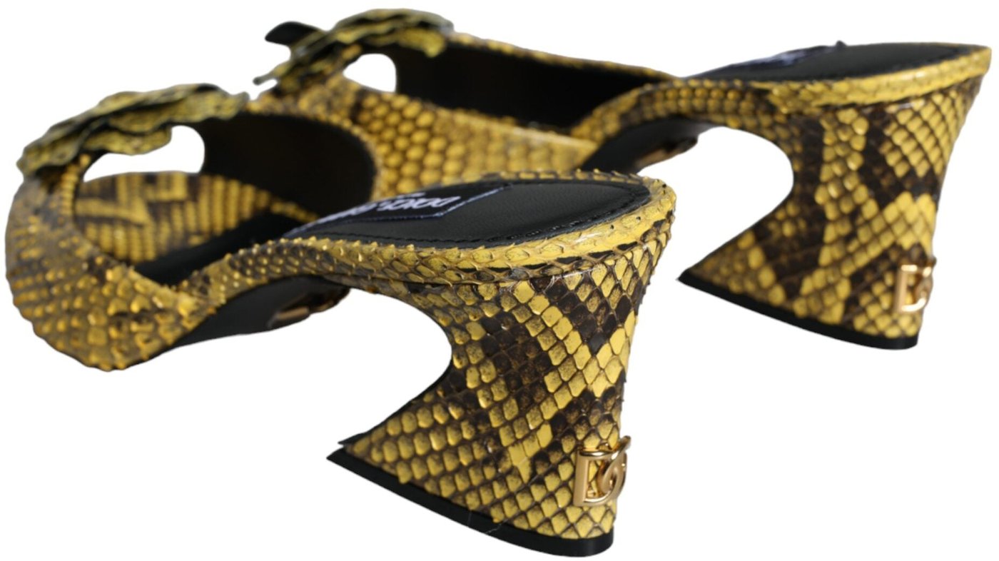 Dolce & Gabbana Yellow Leather Block Heels Slides Shoes
