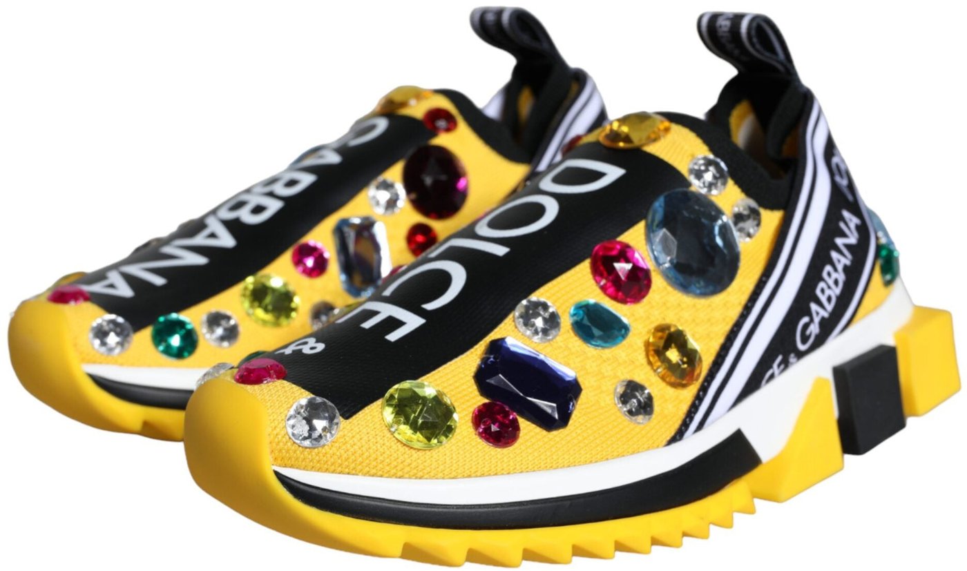 Dolce & Gabbana Yellow Sorrento Crystals Sneakers Womens Shoes