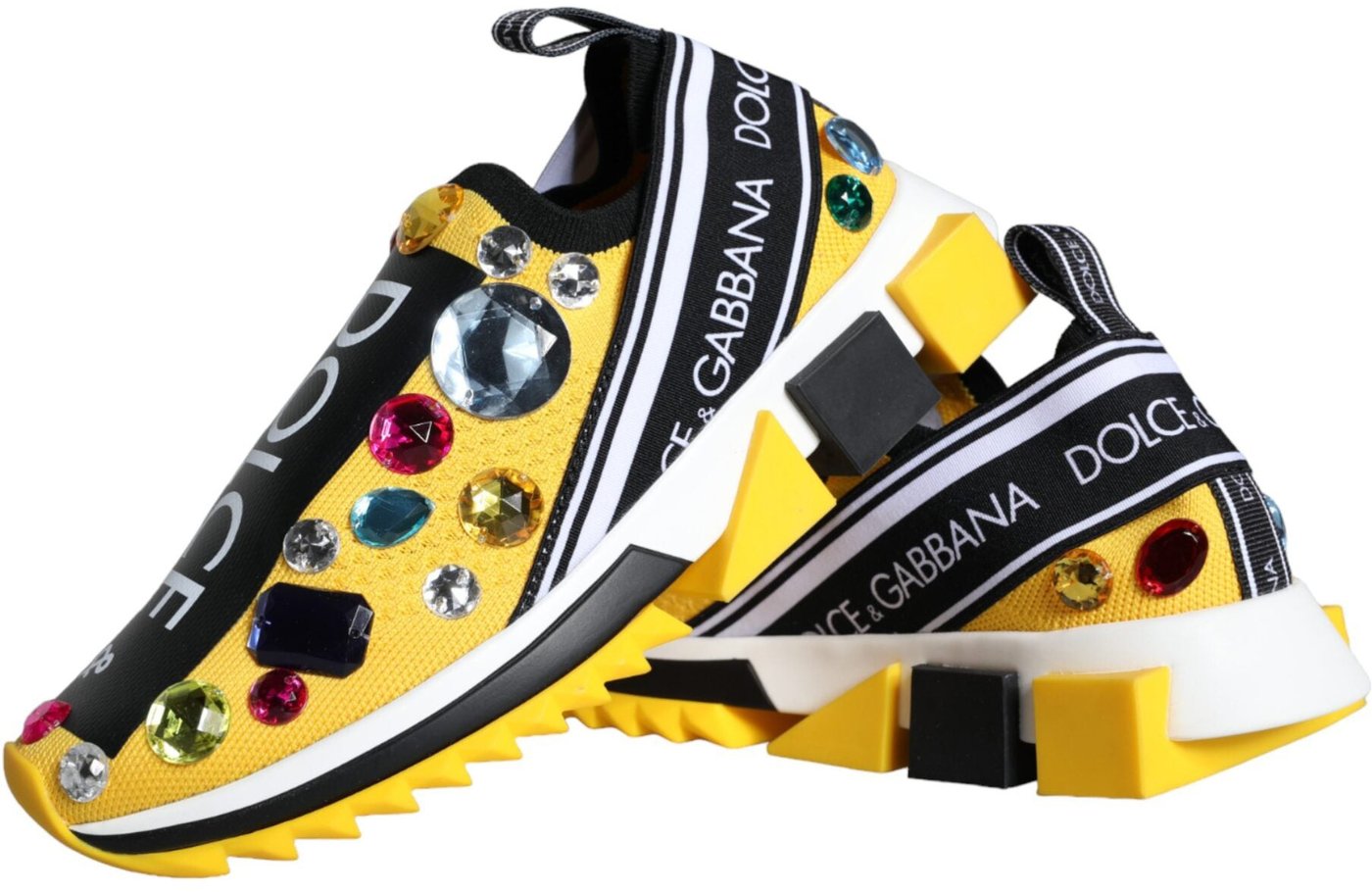 Dolce & Gabbana Yellow Sorrento Crystals Sneakers Womens Shoes