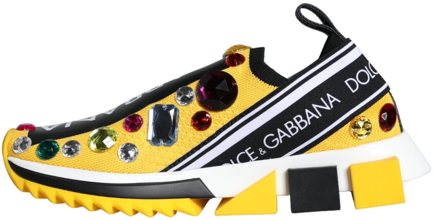 Dolce & Gabbana Yellow Sorrento Crystals Sneakers Womens Shoes