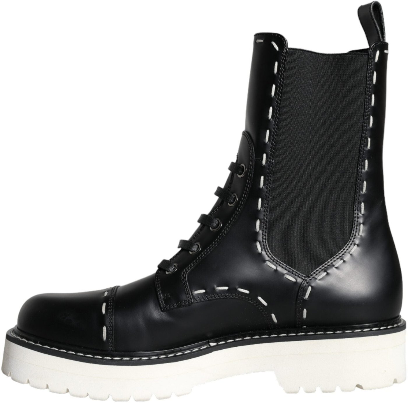 Dolce & Gabbana Black Leather Combat Mid Calf Boots Shoes