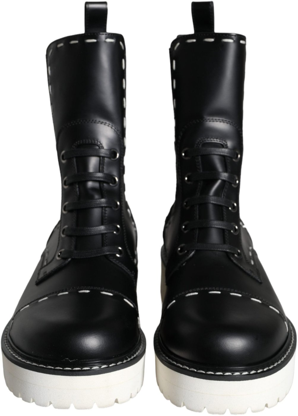 Dolce & Gabbana Black Leather Combat Mid Calf Boots Shoes