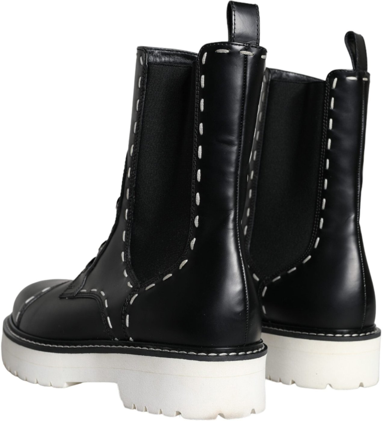 Dolce & Gabbana Black Leather Combat Mid Calf Boots Shoes