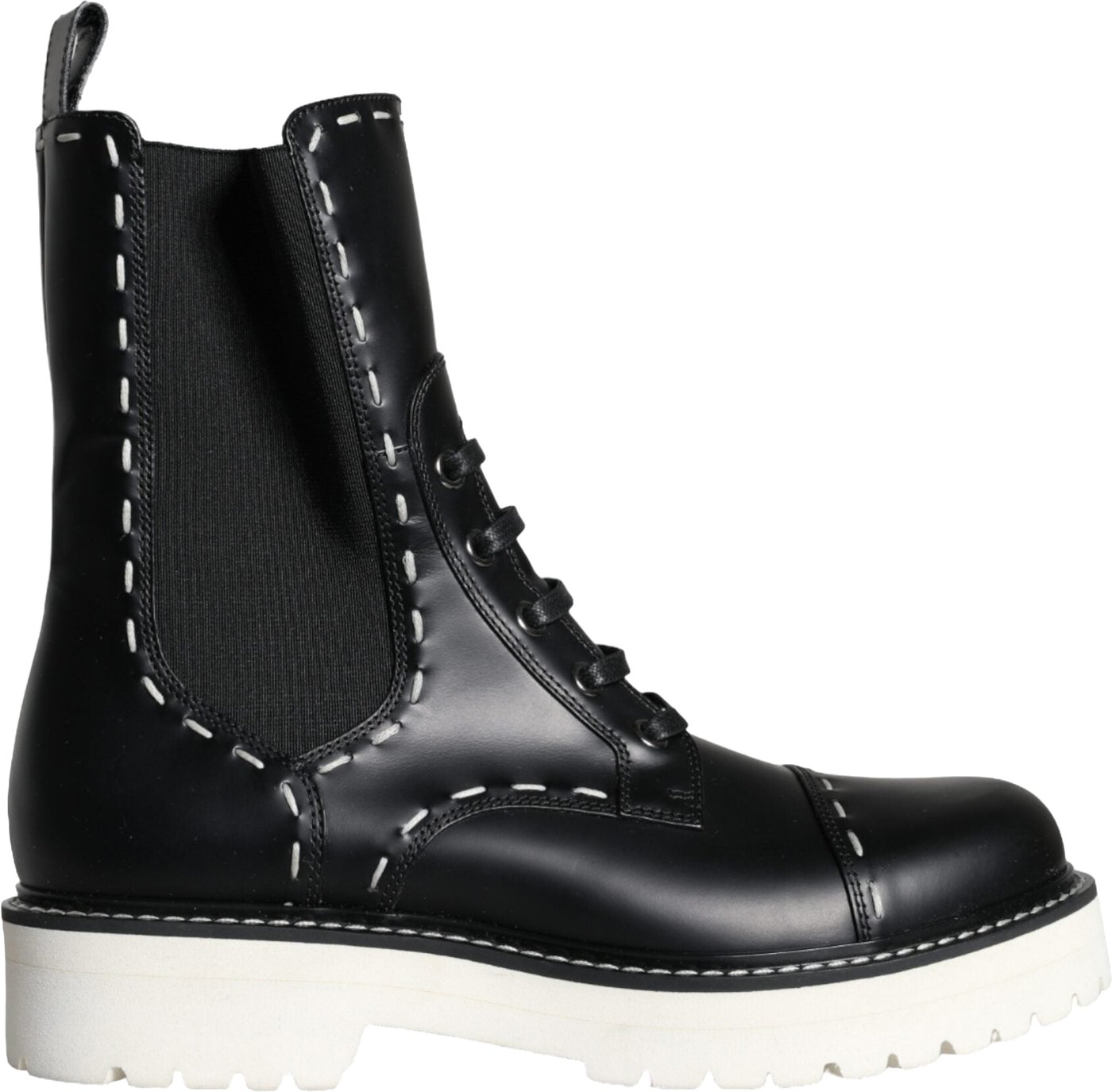 Dolce & Gabbana Black Leather Combat Mid Calf Boots Shoes