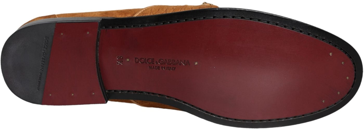 Dolce & Gabbana Brown Velvet Leather Logo Mocassin Slip On Shoes
