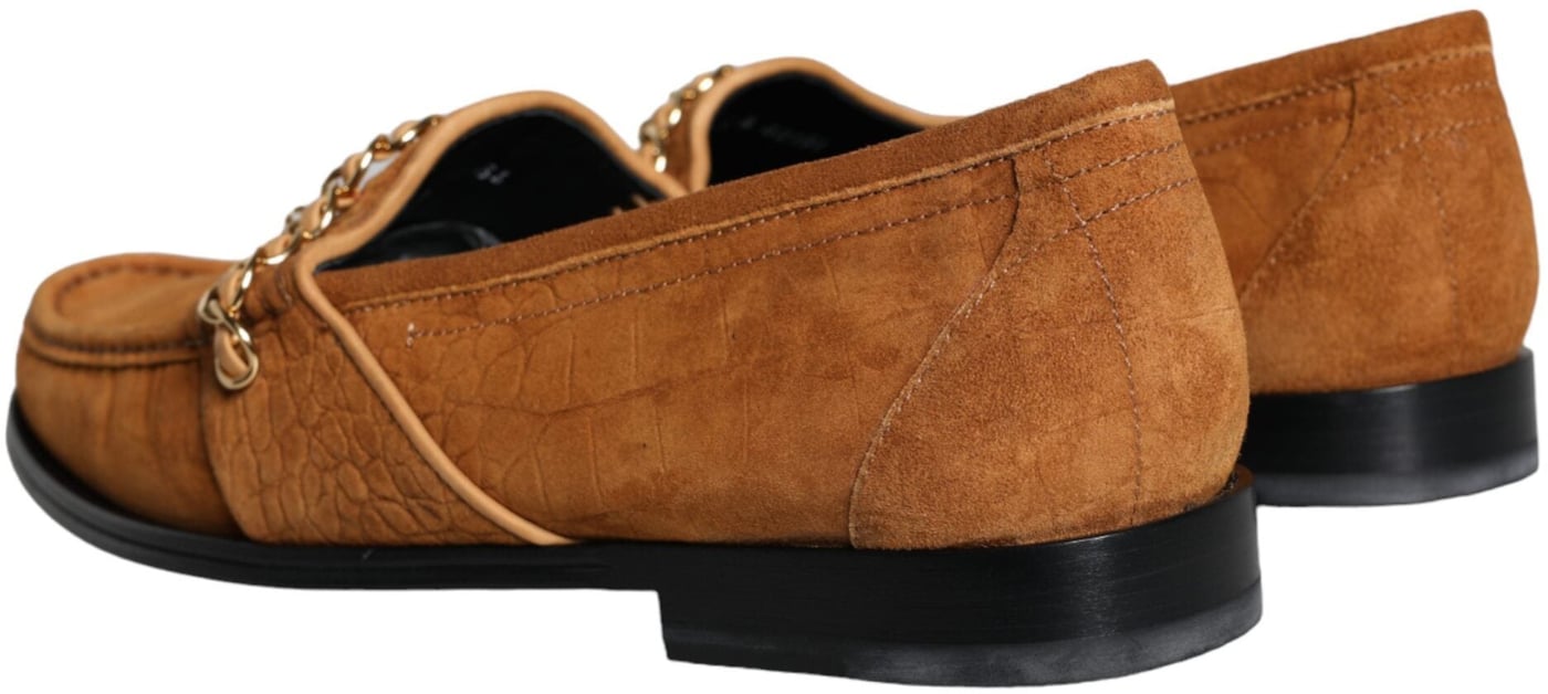 Dolce & Gabbana Brown Velvet Leather Logo Mocassin Slip On Shoes
