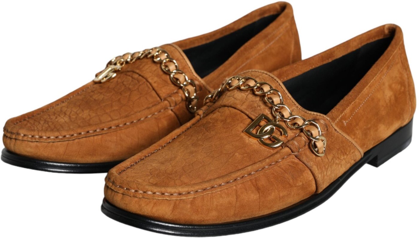 Dolce & Gabbana Brown Velvet Leather Logo Mocassin Slip On Shoes