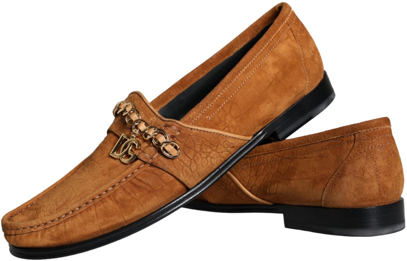 Dolce & Gabbana Brown Velvet Leather Logo Mocassin Slip On Shoes
