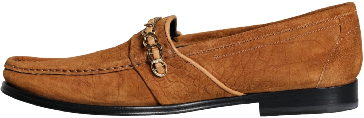 Dolce & Gabbana Brown Velvet Leather Logo Mocassin Slip On Shoes