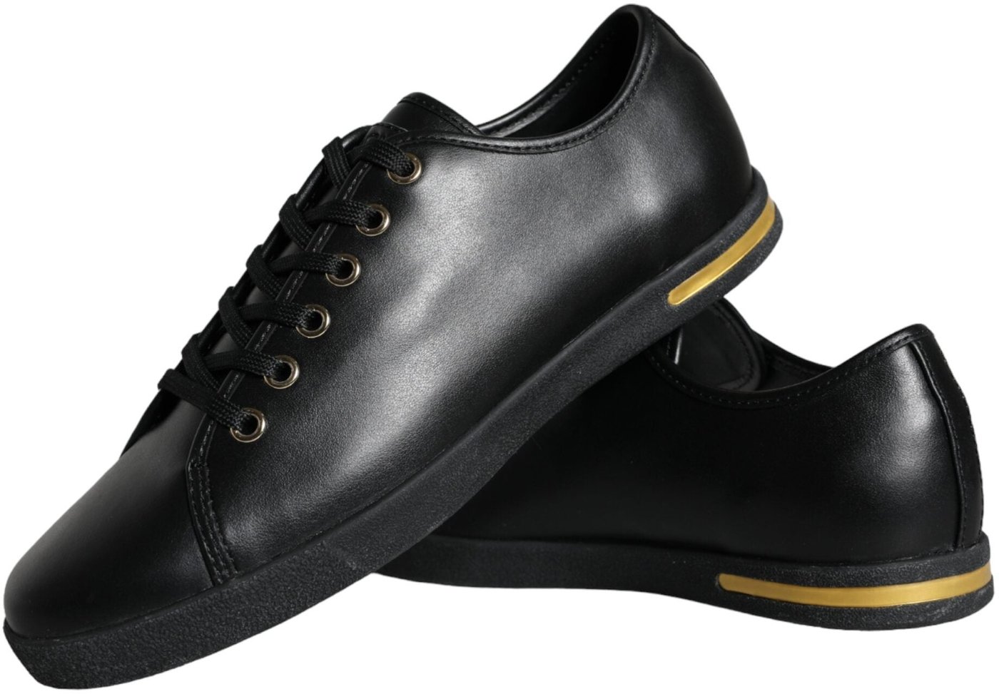 Dolce & Gabbana Black Gold Leather Classic Sneakers Shoes