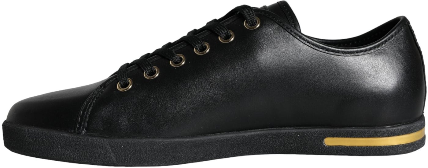 Dolce & Gabbana Black Gold Leather Classic Sneakers Shoes
