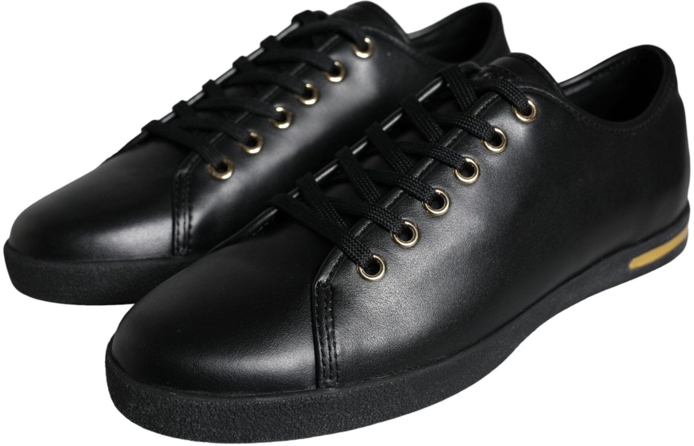 Dolce & Gabbana Black Gold Leather Classic Sneakers Shoes