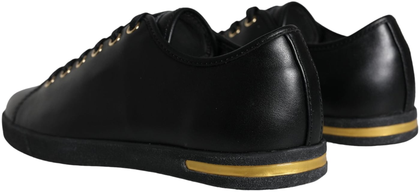 Dolce & Gabbana Black Gold Leather Classic Sneakers Shoes
