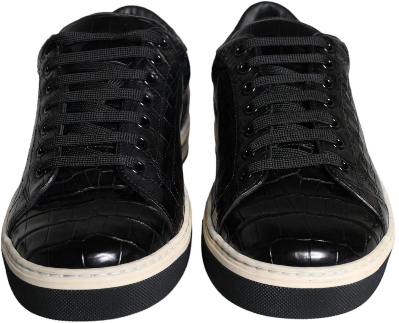 Dolce & Gabbana Black Leather Men Low Top Sneakers Shoes