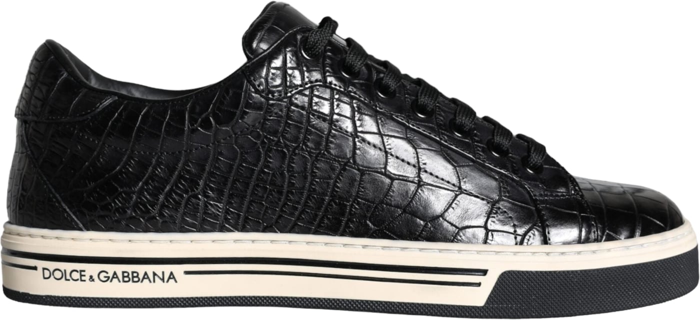 Dolce & Gabbana Black Leather Men Low Top Sneakers Shoes