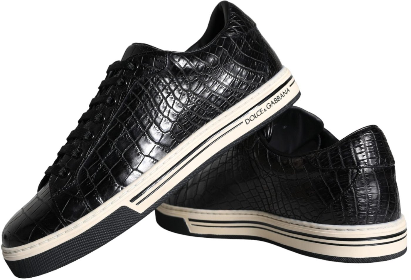 Dolce & Gabbana Black Leather Men Low Top Sneakers Shoes
