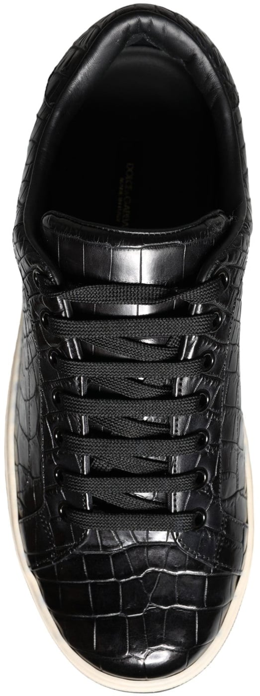 Dolce & Gabbana Black Leather Men Low Top Sneakers Shoes