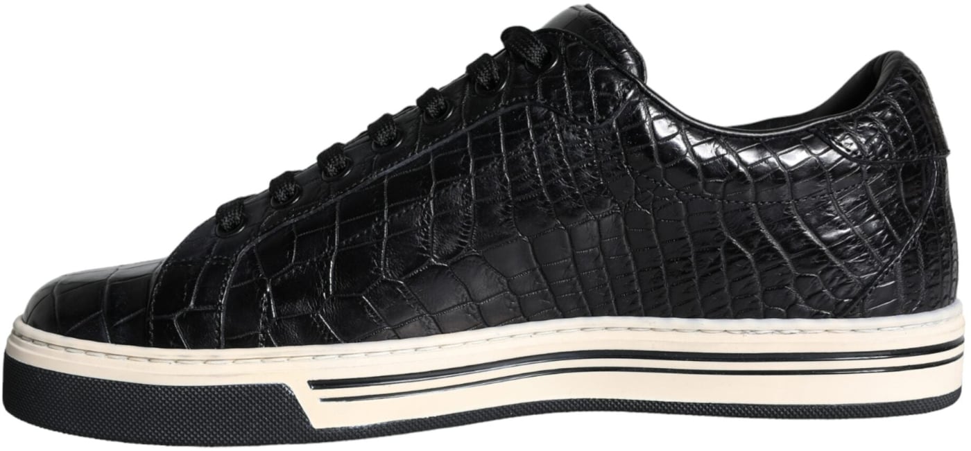 Dolce & Gabbana Black Leather Men Low Top Sneakers Shoes