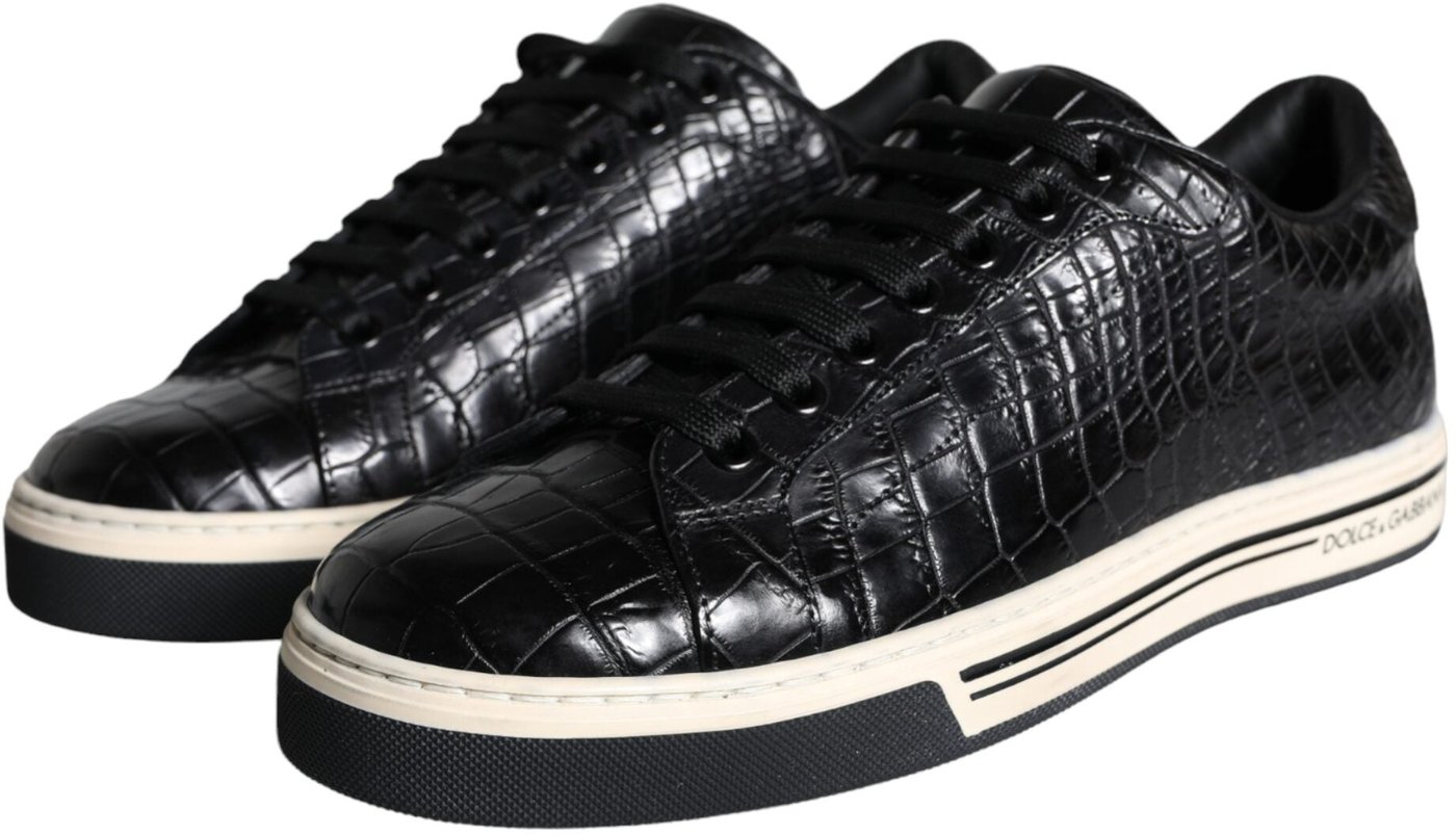 Dolce & Gabbana Black Leather Men Low Top Sneakers Shoes