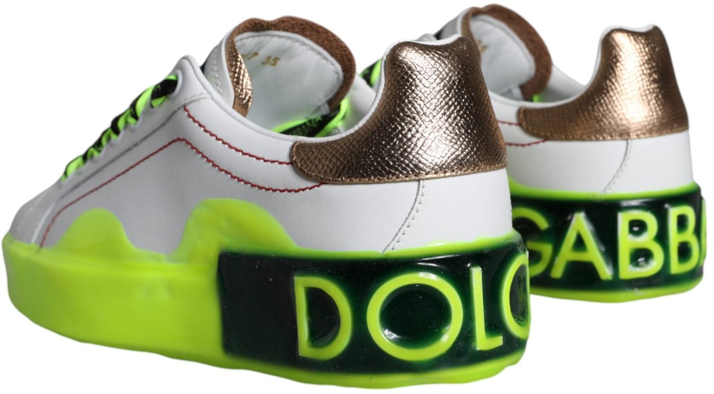 Dolce & Gabbana White Leather Portofino Low Top Sneakers Shoes
