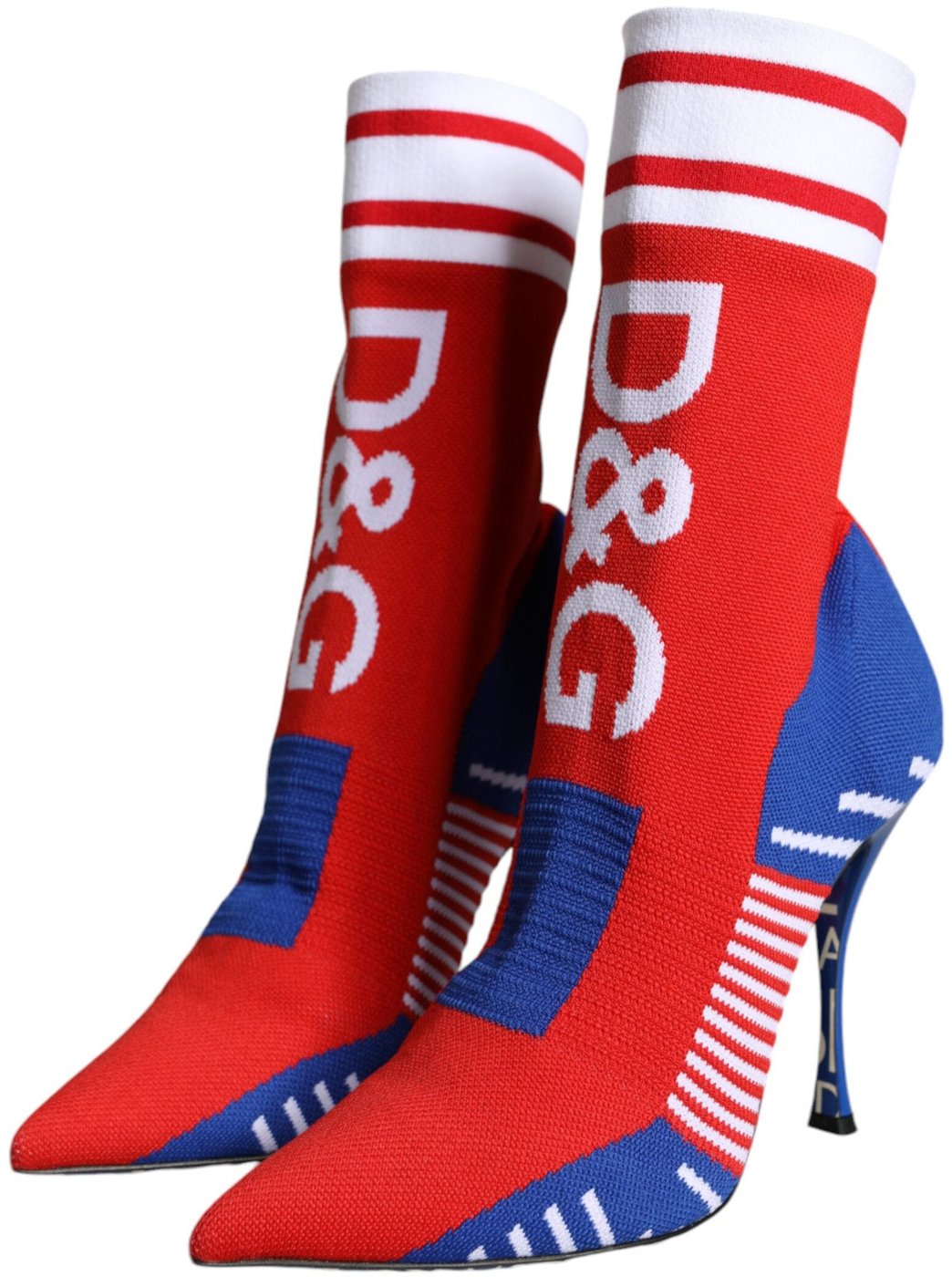 Dolce & Gabbana Red Blue Stretch Sock Style Ankle Boots Logo Shoes