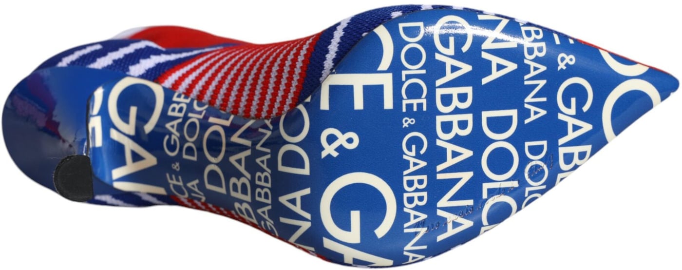 Dolce & Gabbana Red Blue Stretch Sock Style Ankle Boots Logo Shoes