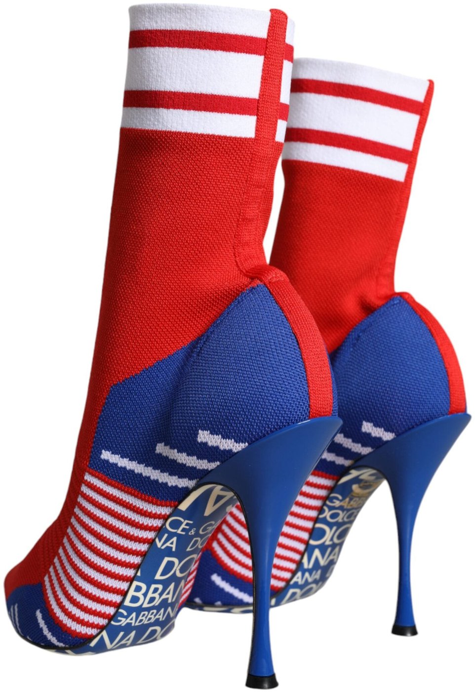 Dolce & Gabbana Red Blue Stretch Sock Style Ankle Boots Logo Shoes
