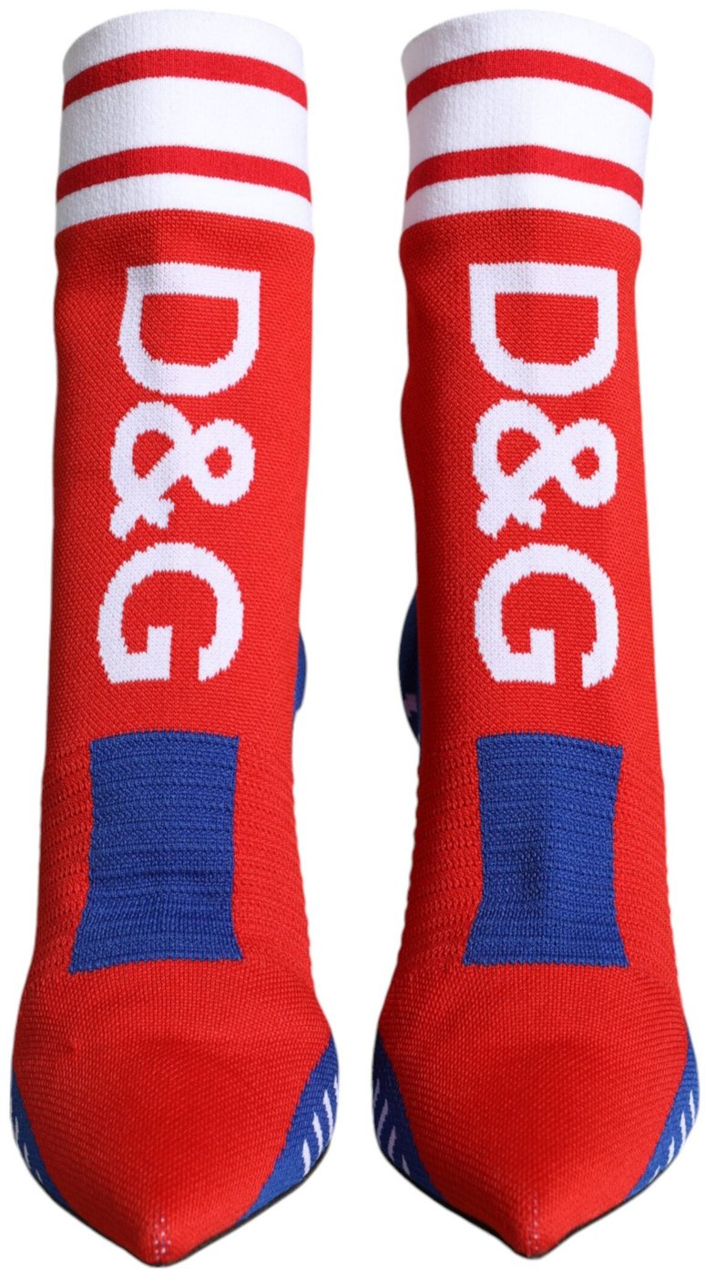 Dolce & Gabbana Red Blue Stretch Sock Style Ankle Boots Logo Shoes