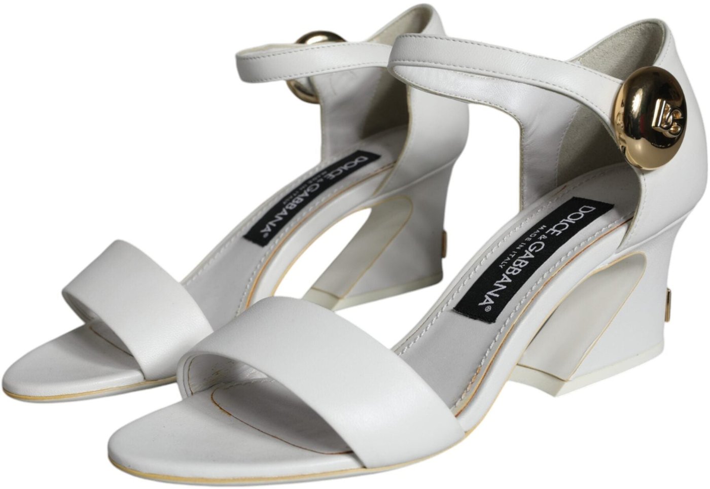 Dolce & Gabbana White Leather Heels Keira Sandals Shoes