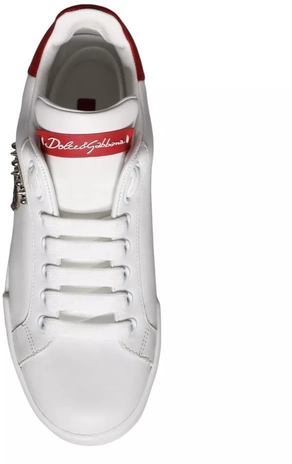 Dolce & Gabbana White Patch Calfskin Nappa Portofino Sneakers Shoes