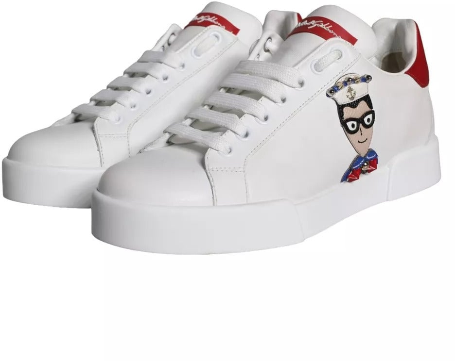 Dolce & Gabbana White Patch Calfskin Nappa Portofino Sneakers Shoes