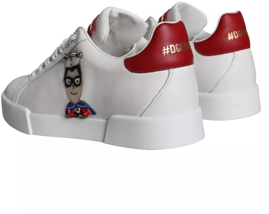 Dolce & Gabbana White Patch Calfskin Nappa Portofino Sneakers Shoes